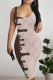 Khaki Pink Sexy Letter Print Gradient Contrast U Neck Printed Dresses