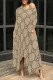 Khaki Casual Letter Print Pocket Irregular O Neck Irregular Dresses