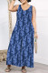 Deep Blue Casual Letter Print Pocket Contrast V Neck Loose Jumpsuits