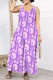 Purple Casual Letter Print Pocket Contrast V Neck Loose Jumpsuits