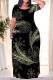 Black Casual Geometric Print Chain print Pocket Contrast O Neck Printed Plus Size Dresses