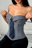 Grey Sexy Patchwork Strapless Tops