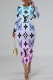 Gradient Color Elegant Butterfly Letter Print Contrast O Neck Printed Dresses
