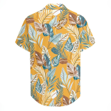 Yellow Casual Vacation Floral Print Pocket Buttons Turndown Collar Tops