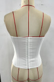 Grey Sexy Patchwork Strapless Tops
