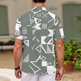 Dark Green Casual Geometric Print Buttons Contrast Turndown Collar Tops