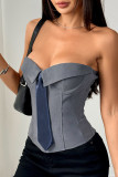 Grey Sexy Patchwork Strapless Tops