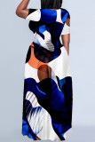 Black Gold Casual Geometric Print Chain print Pocket Contrast O Neck Printed Plus Size Dresses