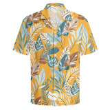 Yellow Casual Vacation Floral Print Pocket Buttons Turndown Collar Tops