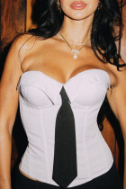 White Sexy Patchwork Strapless Tops