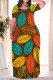 Brown Casual Leaves feather Pocket Contrast O Neck Printed Plus Size Dresses