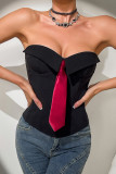 Grey Sexy Patchwork Strapless Tops