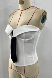 Grey Sexy Patchwork Strapless Tops
