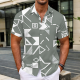 Dark Green Casual Geometric Print Buttons Contrast Turndown Collar Tops