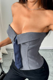 Grey Sexy Patchwork Strapless Tops