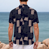 Dark Green Casual Geometric Print Buttons Contrast Turndown Collar Tops