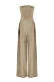 Navy Blue Casual Solid Color Pocket Patchwork Backless Strapless Loose Jumpsuits