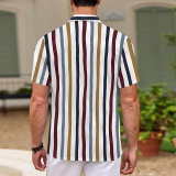 Dark Green Casual Geometric Print Buttons Contrast Turndown Collar Tops