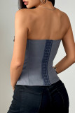 Grey Sexy Patchwork Strapless Tops