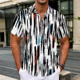 Dark Green Casual Geometric Print Buttons Contrast Turndown Collar Tops