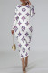 White Purple Elegant Butterfly Letter Print Contrast O Neck Printed Dresses