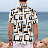 Dark Green Casual Geometric Print Buttons Contrast Turndown Collar Tops