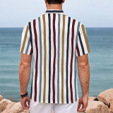 Dark Green Casual Geometric Print Buttons Contrast Turndown Collar Tops