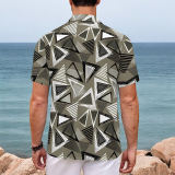 Dark Green Casual Geometric Print Buttons Contrast Turndown Collar Tops