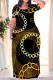 Black Gold Casual Geometric Print Chain print Pocket Contrast O Neck Printed Plus Size Dresses