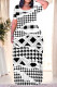 Black And White Casual Geometric Print Chain print Pocket Contrast O Neck Printed Plus Size Dresses