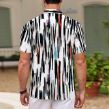 Dark Green Casual Geometric Print Buttons Contrast Turndown Collar Tops