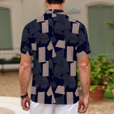 Dark Green Casual Geometric Print Buttons Contrast Turndown Collar Tops