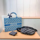Blue Casual Letters Patchwork Contrast Bags