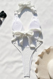White Sexy Solid Color Backless Strap Design Swimwears