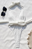 White Sexy Solid Color Backless Strap Design Swimwears