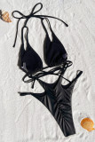 Black Sexy Solid Color Hollow Out Swimwears