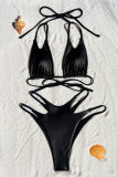 Black Sexy Solid Color Hollow Out Swimwears