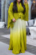 Green Yellow Street Gradient Color Patchwork Strap Design V Neck Long Sleeve Two Pieces