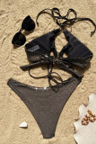Black Gold Sexy Stripe Hollow Out Strap Design Swimwears