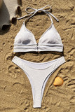 White Sexy Flowers Backless Strap Design Swimwears