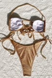 Gold Sexy Solid Color Hollow Out Strap Design Swimwears