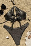 Black Gold Sexy Stripe Hollow Out Strap Design Swimwears