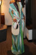 Green Elegant Print Patchwork Off Shoulder Long Dresses