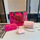 Fluorescent Pink Casual Letters Patchwork See-Through Contrast Bags