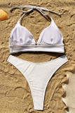 White Sexy Flowers Backless Strap Design Swimwears