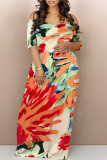 White Blue Sexy Graffiti Print Contrast V Neck Printed Dresses