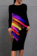 Purple Orange Casual Print Patchwork O Neck Wrapped Skirt Dresses