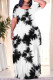 White Casual Print Patchwork O Neck Long Plus Size Dresses