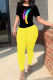 Shallow Yellow Casual Print Patchwork O Neck Short Sleeve Two Pieces