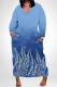 Gradient Color Casual Floral Print Pocket Contrast V Neck Printed Plus Size Dresses